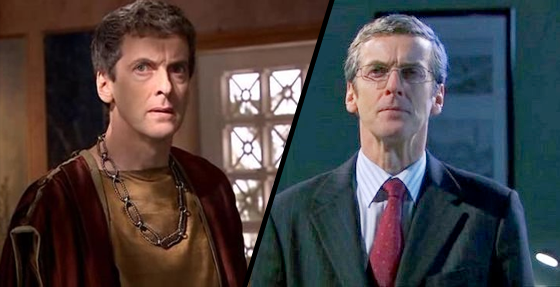 À esquerda, Capaldi como Caecilius em The Fires of Pompeii; à direita como John Frobisher, em Torchwood: Children of Earth